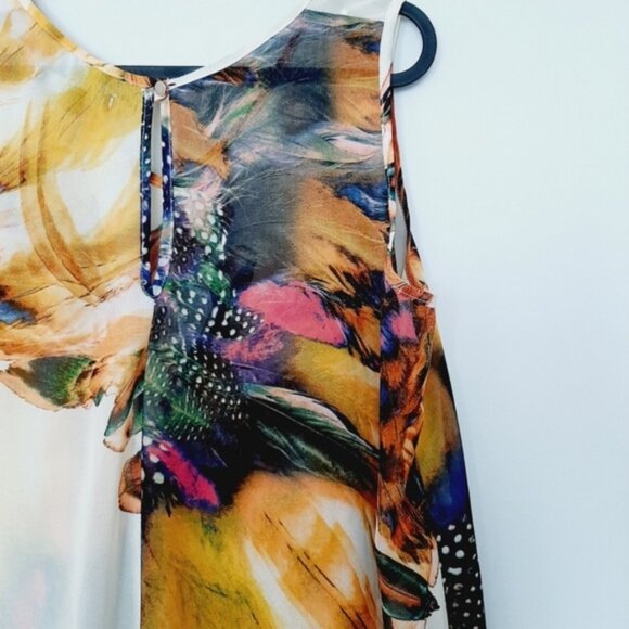 BEDO Silky Colorful Sleeveless Asymmetrical Tunic Blouse Top Hi-Low Hem Sz M/L - Picture 11 of 14